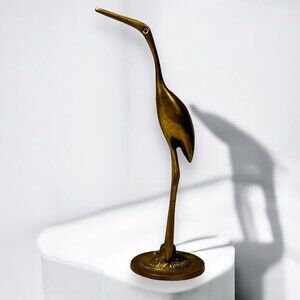 Vintage Brass Crane Figurine Bird Sculpture Made In Korea 7.5" Tall Home Decor